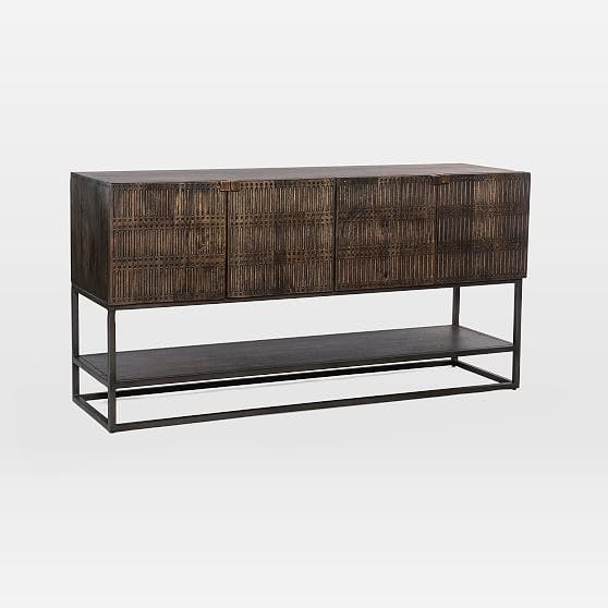 Contemporary Black and Gold Media Console with Carved Storage