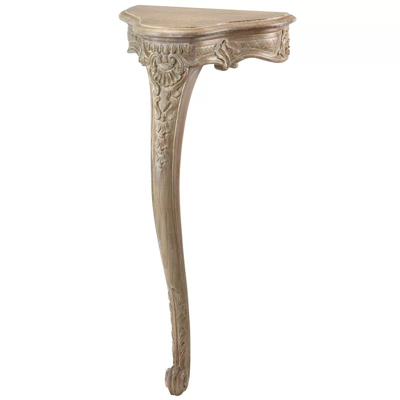 Petite Louis XV Whitewashed Wood Wall-Mounted Console Table