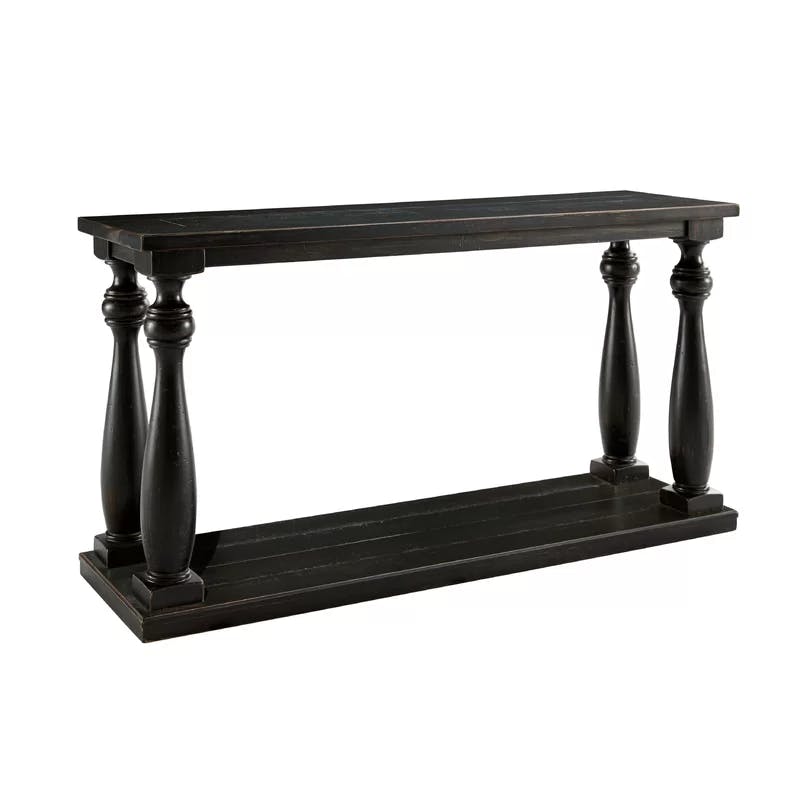 Antique Black Wire Brushed 60'' Wood & Glass Console Table with Shelf