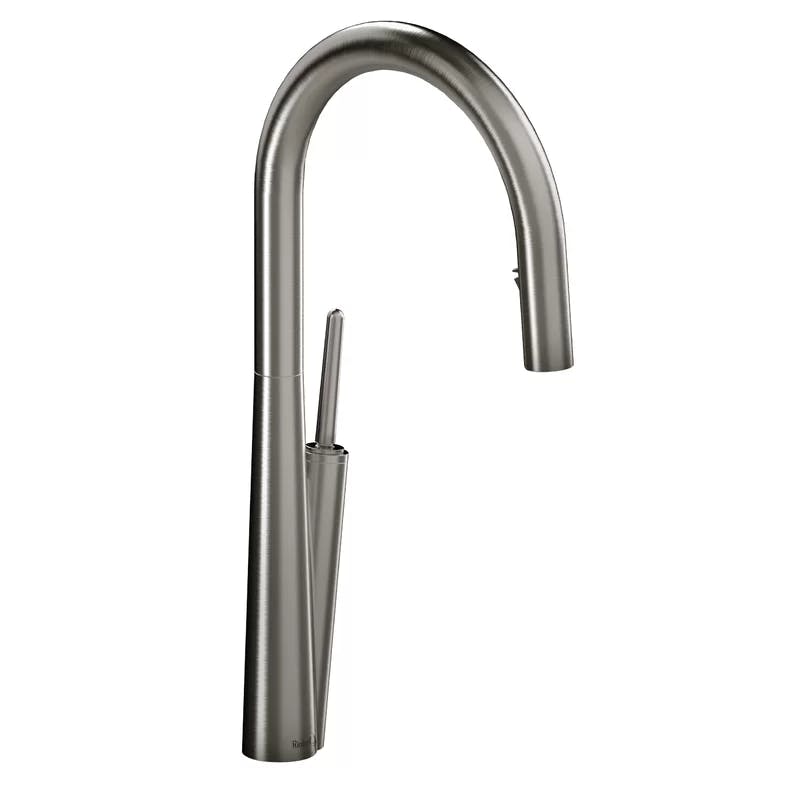 Sleek Stainless Steel Gooseneck Kitchen Faucet with Pull-Out Spray