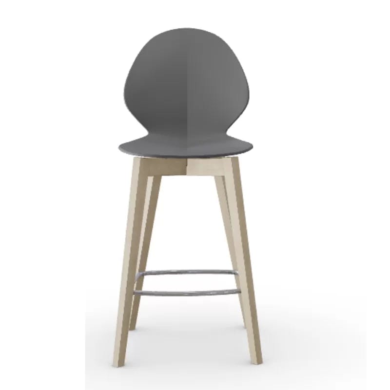 Ergonomic Basil Ivory/Gray Stool with Wooden Base and Acrylic Seat