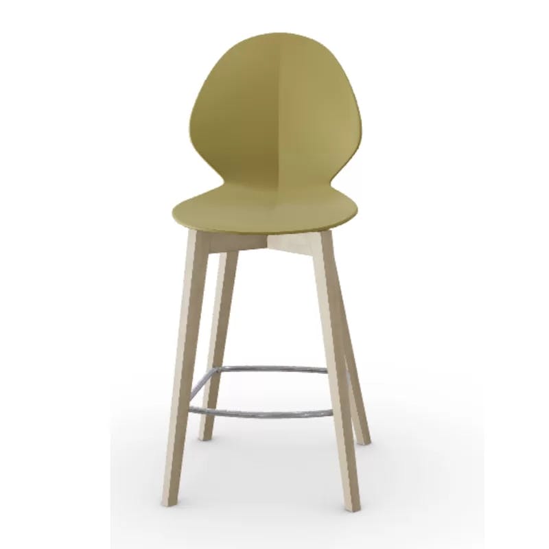 Ergonomic Basil Ivory/Gray Stool with Wooden Base and Acrylic Seat