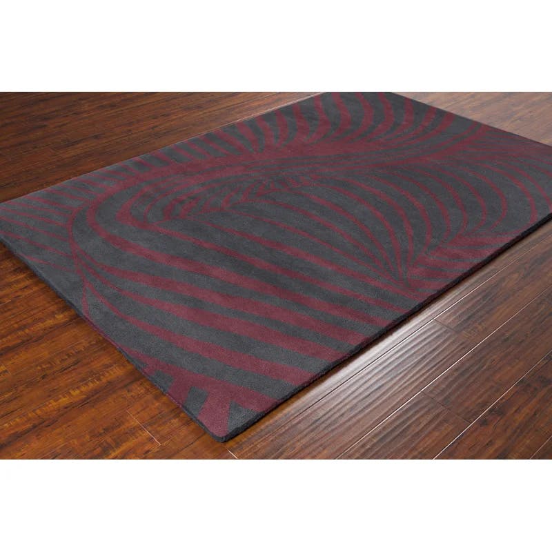 Allie Hand-Tufted Black and Burgundy Wool Abstract Rug 8' x 10'