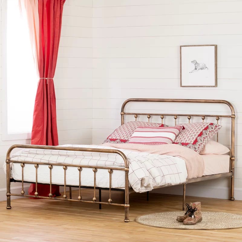 Prairie Queen Bronze Metal Platform Bed with Upholstered Headboard