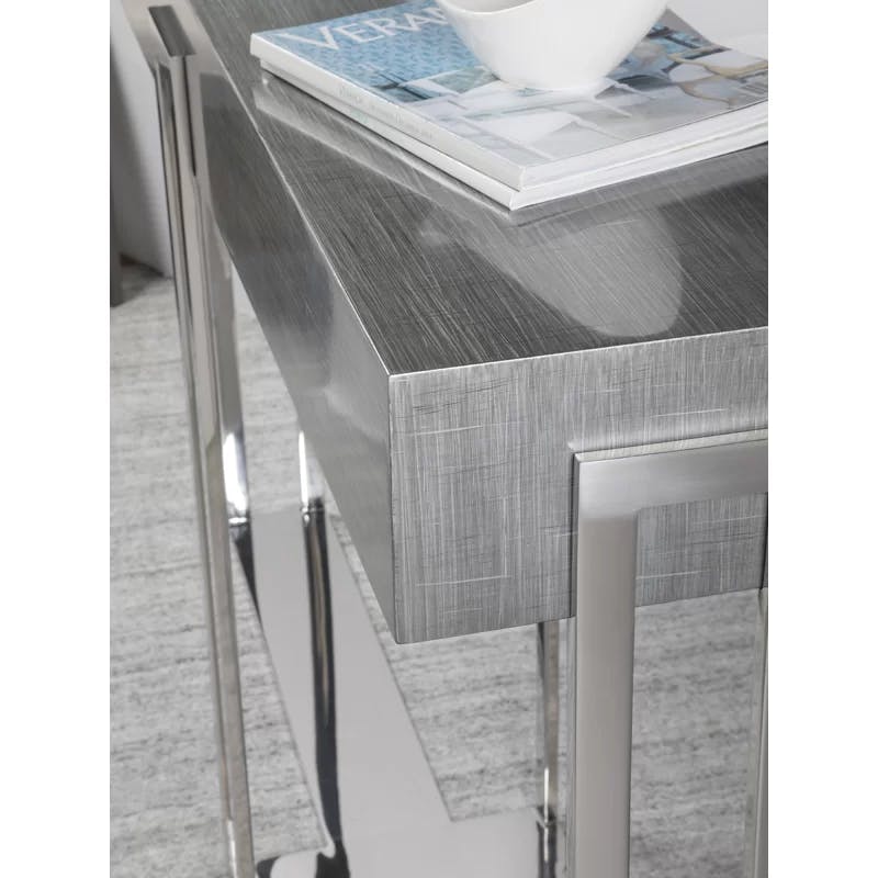 Contemporary Iridium 54" Gray Wood and Metal Console Table