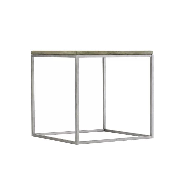 Transitional Morel Gray Solid Wood and Metal Rectangular End Table
