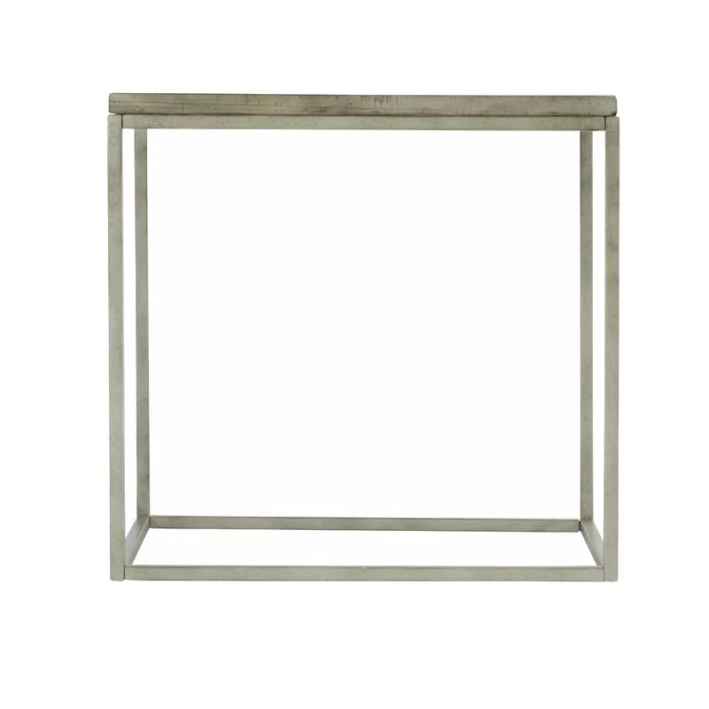 Transitional Morel Gray Solid Wood and Metal Rectangular End Table