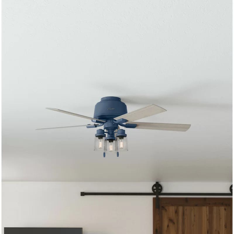 Hartland 52" Indigo Blue Low Profile Ceiling Fan with Chandelier Lighting