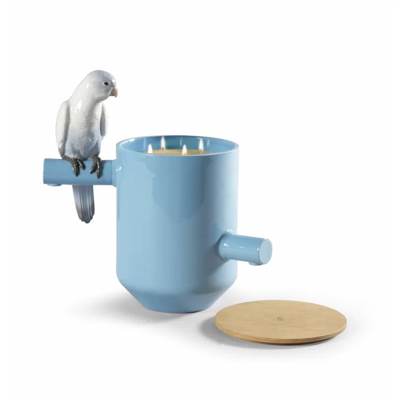 Parrot Party Porcelain Large-Format Scented Candle in Blue