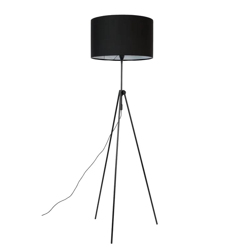Lesley Adjustable Height Black Iron Tripod Floor Lamp with Fabric Shade