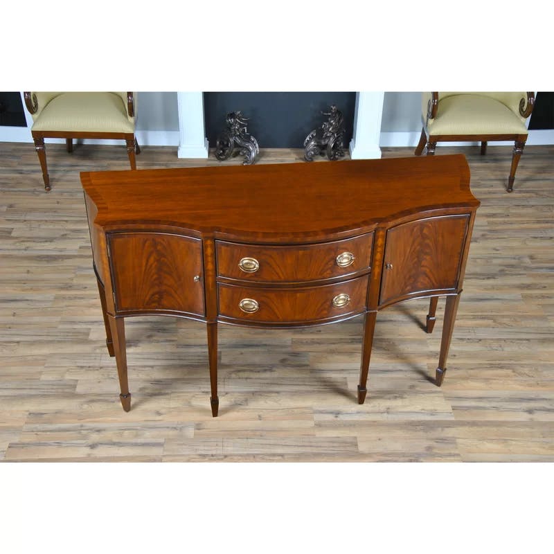 Serpentine Mahogany Sideboard with Bronze Hardware and Sapele Banding