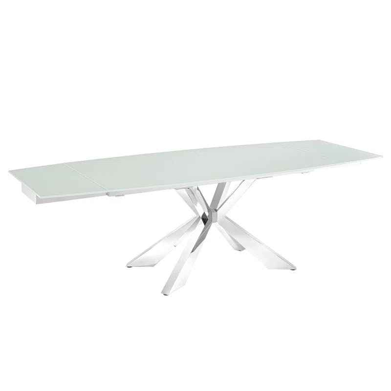 Sleek Extendable Glass-Top Dining Table with Polished Stainless Steel Base