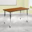 Mobile Oak Laminate Wave Collaborative Activity Table with Adjustable Legs