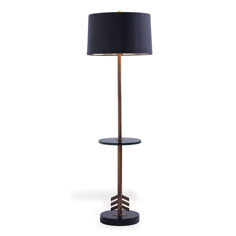 Franco Aged Brass and Granite Floor Lamp with Charcoal Black Shade