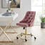 Gold Dusty Rose Velvet Swivel Task Chair with Gold Metal Accents