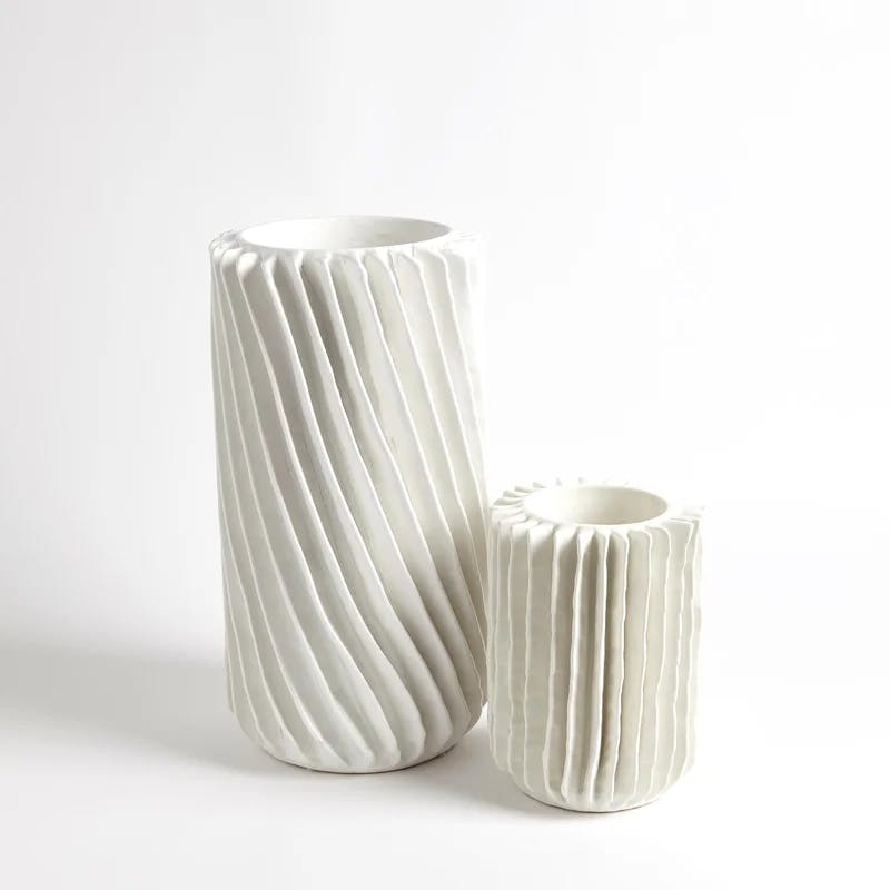 Radiator Swirl Matte White Ceramic Cylinder Vase 16.5''
