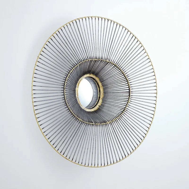Bronze and Gold 24" Round Iron Wire Wall Mirror
