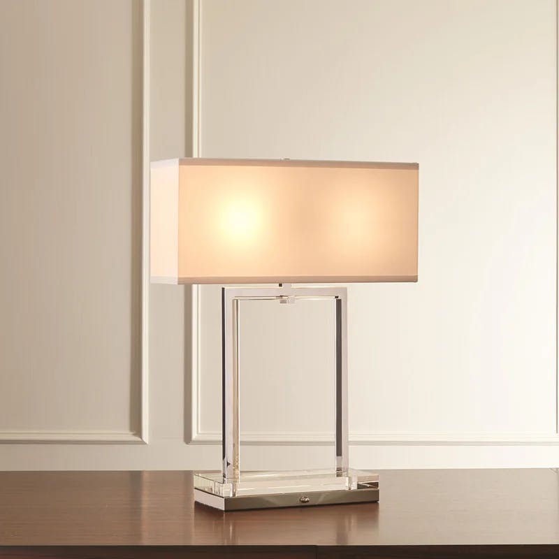 Elegant Nickel-Finish 26" Crystal Buffet Lamp with Rectangular Shade