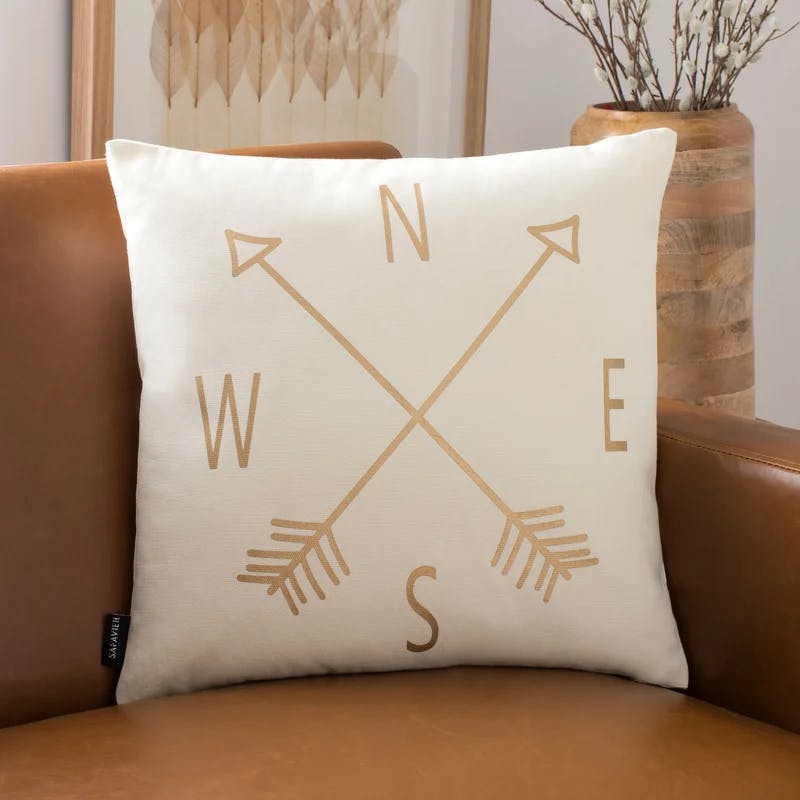 Safavieh 19" Compass Square Throw Pillow in Beige/Gold