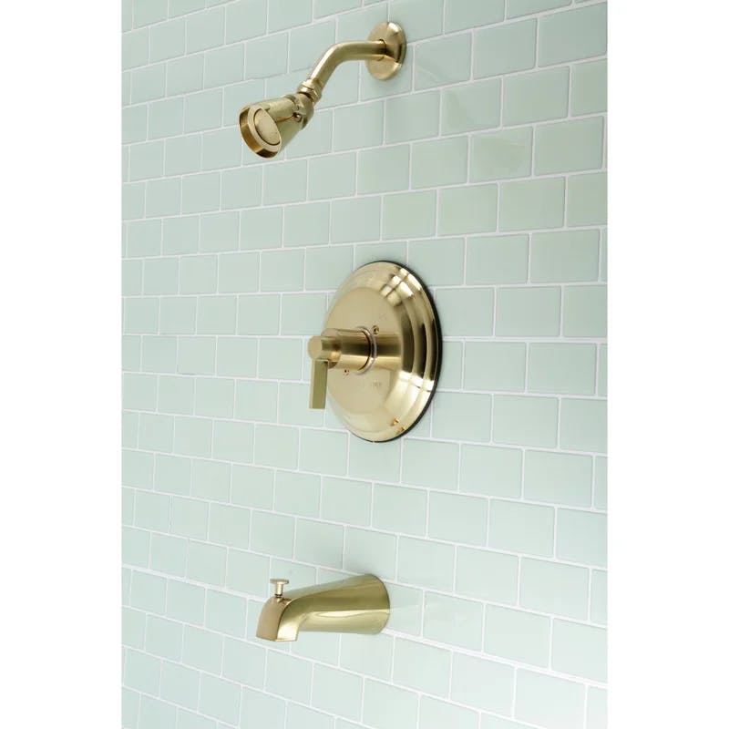 Modern Brushed Brass Wall-Mounted Tub and Shower Faucet