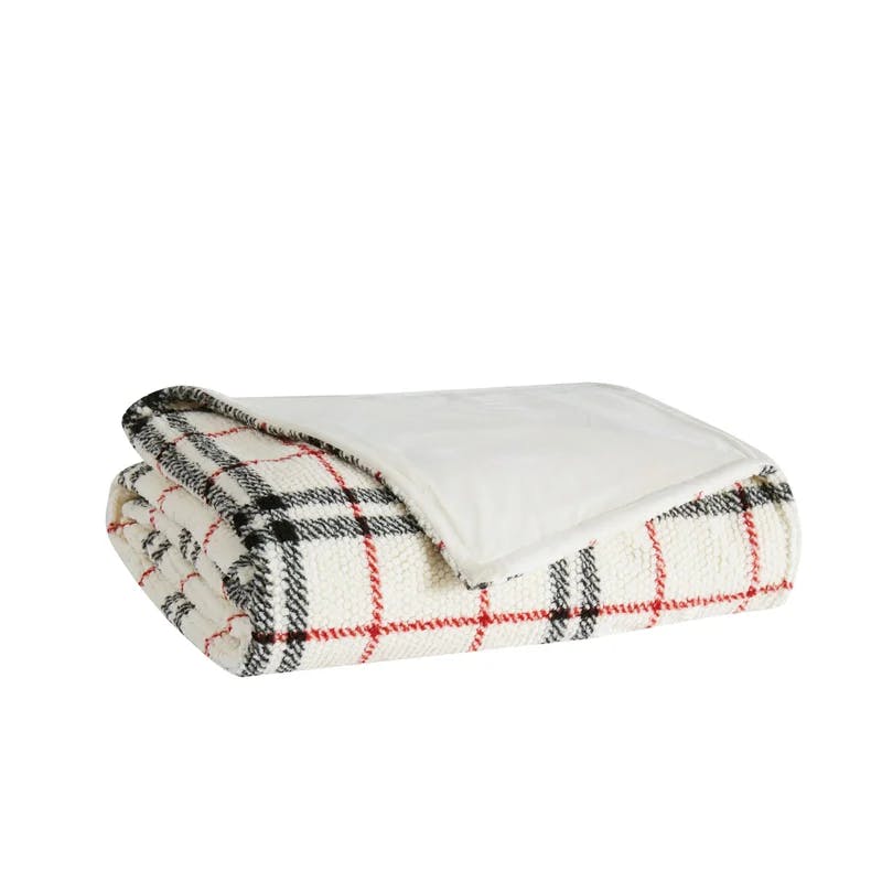 Popcorn Plaid Black and Red 50"x60" Fleece Sherpa Reversible Throw