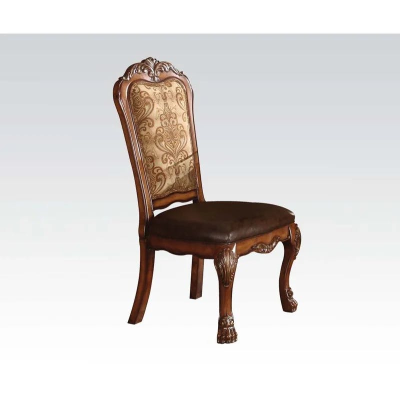 Cherry Oak Dresden High-Back Faux Leather Side Chair