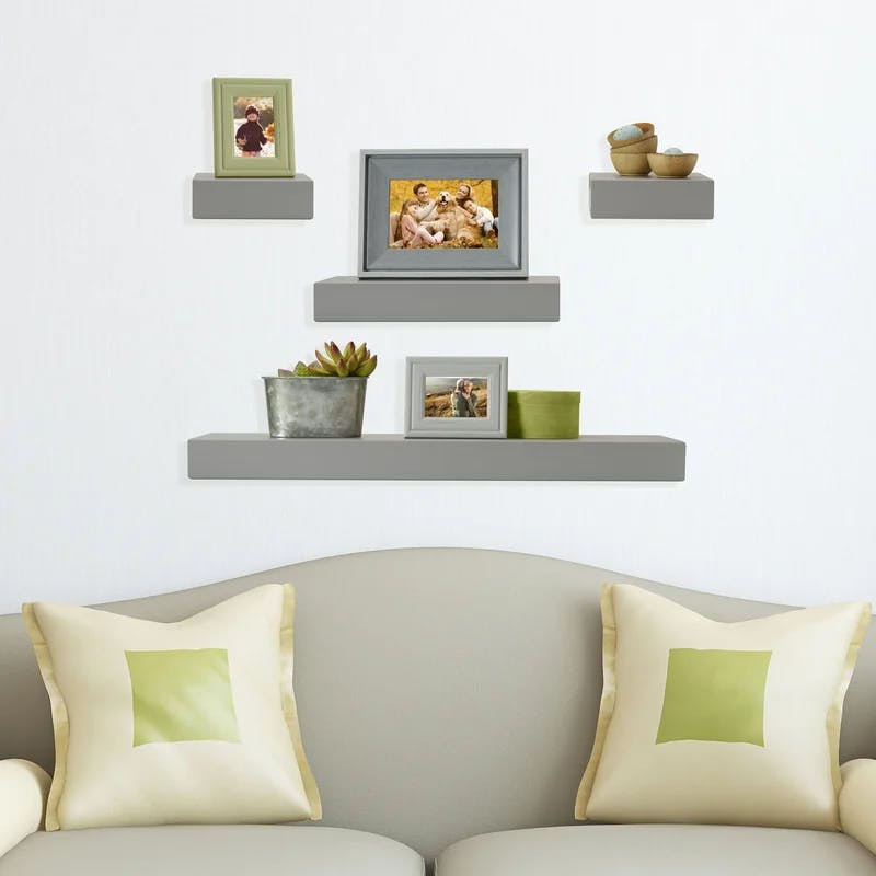 Modern Gray Wood 4-Piece Wall Mount Floating Shelves Set