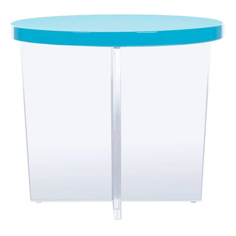 Edwards Turquoise Round Acrylic Accent Table with Clear Base
