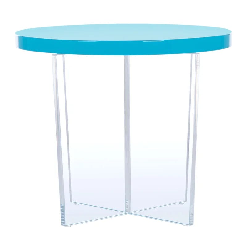 Edwards Turquoise Round Acrylic Accent Table with Clear Base