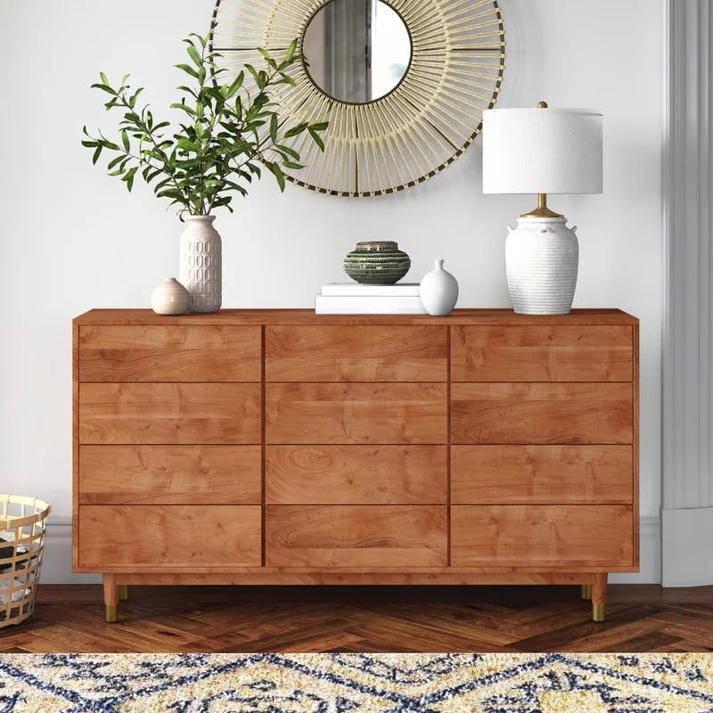 Rustic Farmhouse Acacia Wood 65'' Sideboard with Gold Accents