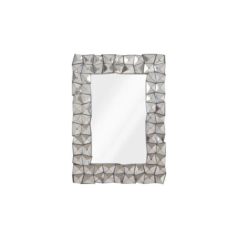 Transitional Rectangular Divot Beveled Wall Mirror in Silver