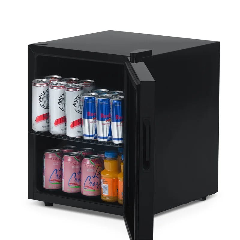 Compact Black Stainless Steel 60 Can Beverage Cooler with Glass Door