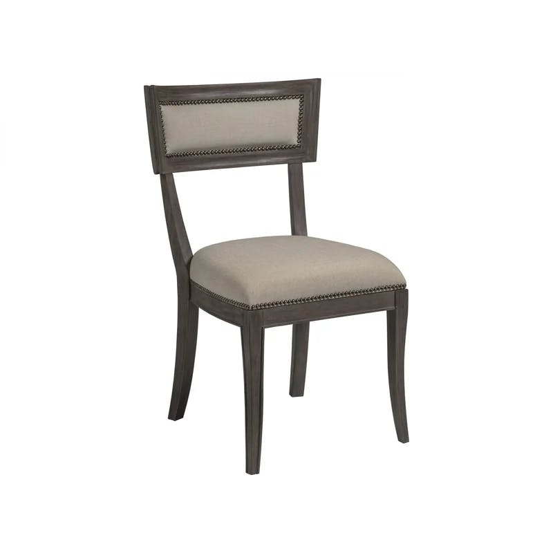 Antico Brown Wood and Beige Linen Upholstered Side Chair