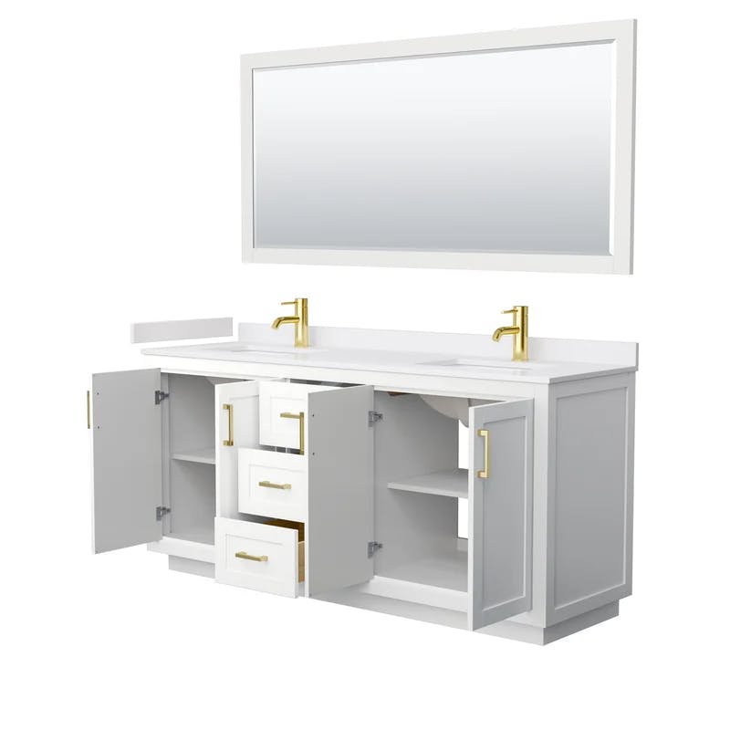Wyndham Miranda 72'' White Double Vanity with Cultured Marble Top & Gold Trim