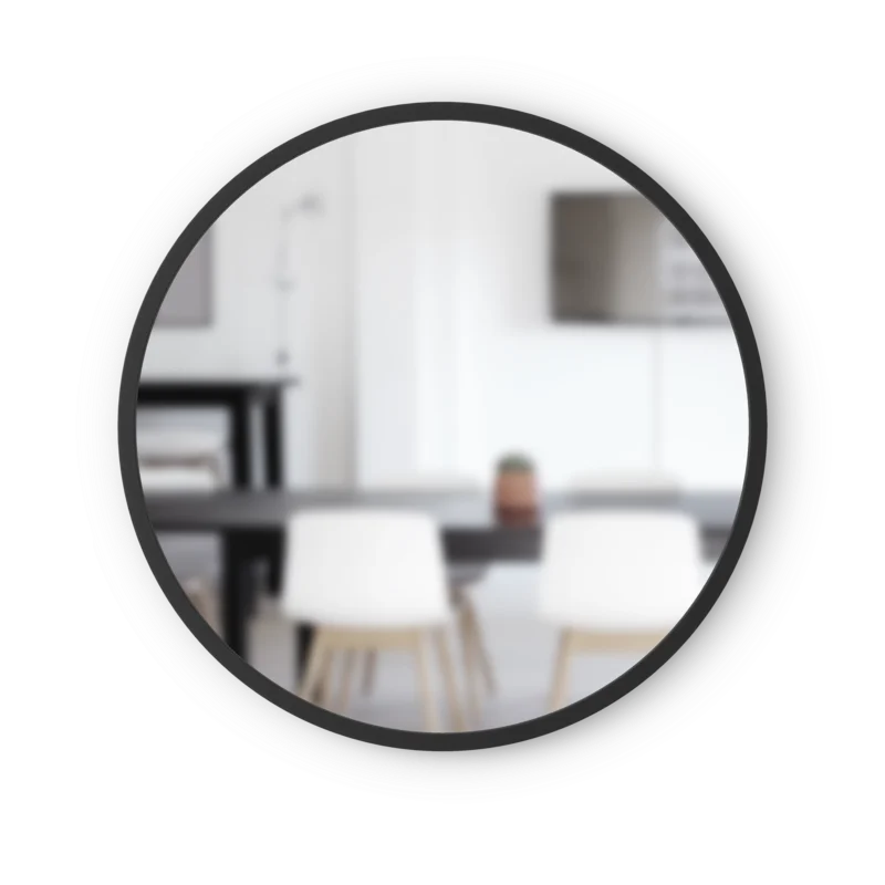 26'' Modern Black Round Wall Mirror with Rubber Frame