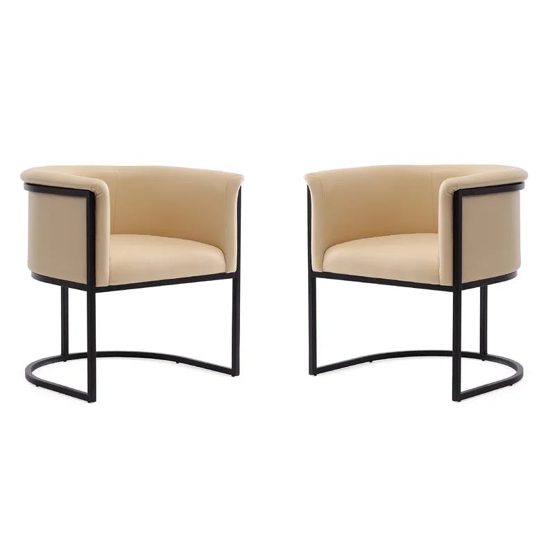 Bali Art-Deco Tan Faux Leather Dining Chair Set of 2