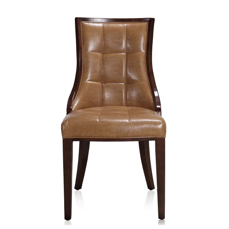 Fifth Avenue Saddle Faux Leather and Walnut Wood Side Chair Set