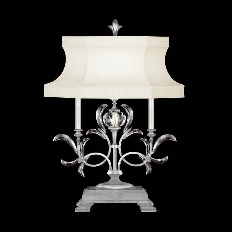 Elegant Beveled Arcs 34" Silver Leaf Table Lamp with Crystal Accents