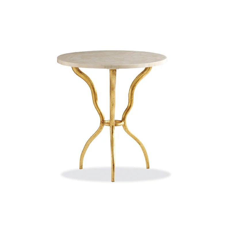 Myst Round Bronze Metal End Table with Creme Onyx Top