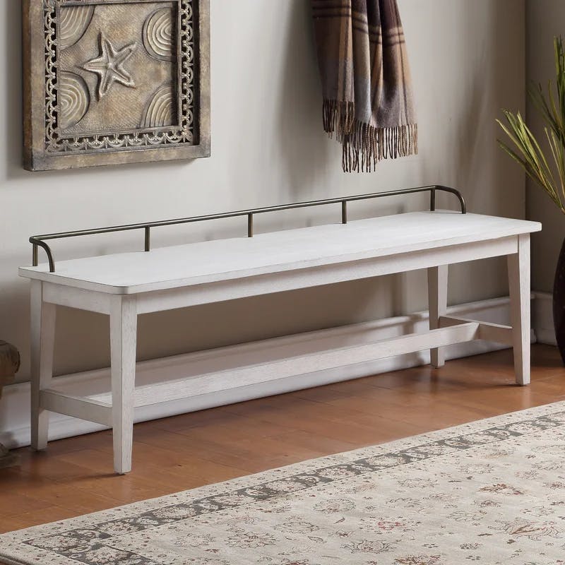 Pendleton Ivory 60'' Transitional Wood Dining Bench with Brass Rail