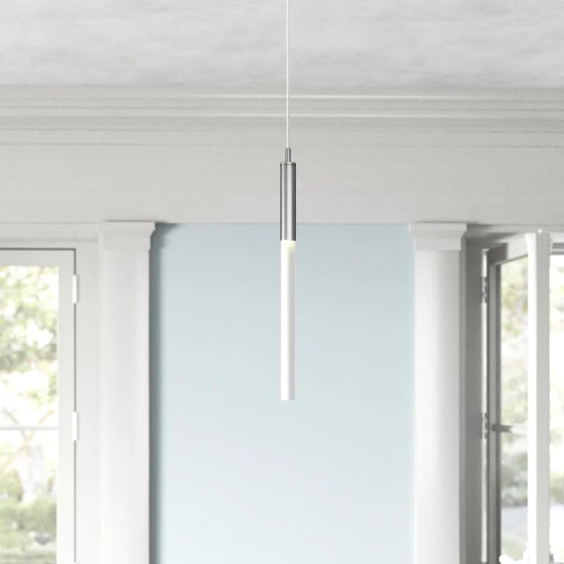 Main St. Slim Cylinder Frosted Glass Pendant in Polished Nickel
