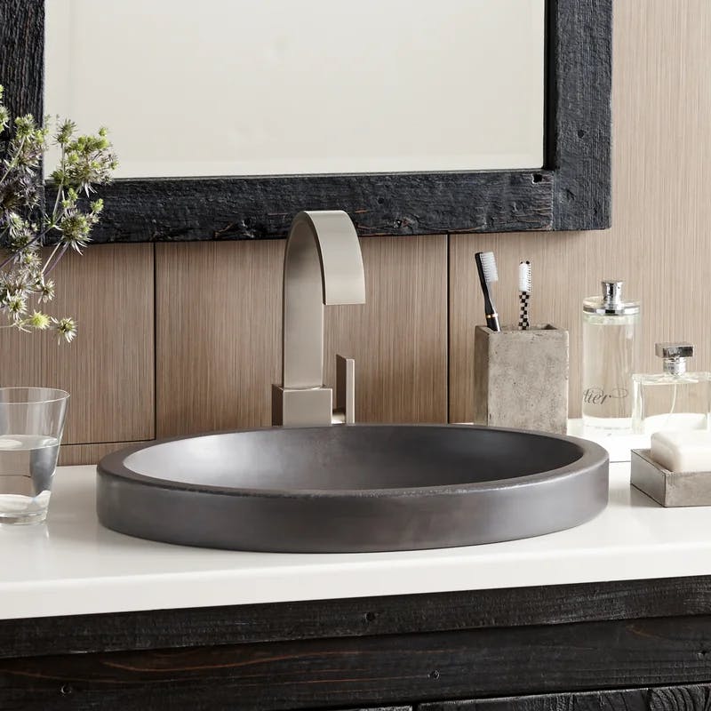 Elegant Oval Slate Blue Drop-In Bathroom Sink with Copper Accents