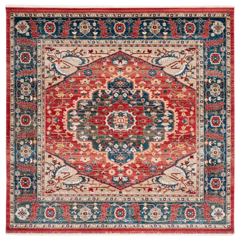 Chloe Medallion Square Rug 79" Synthetic Red/Navy