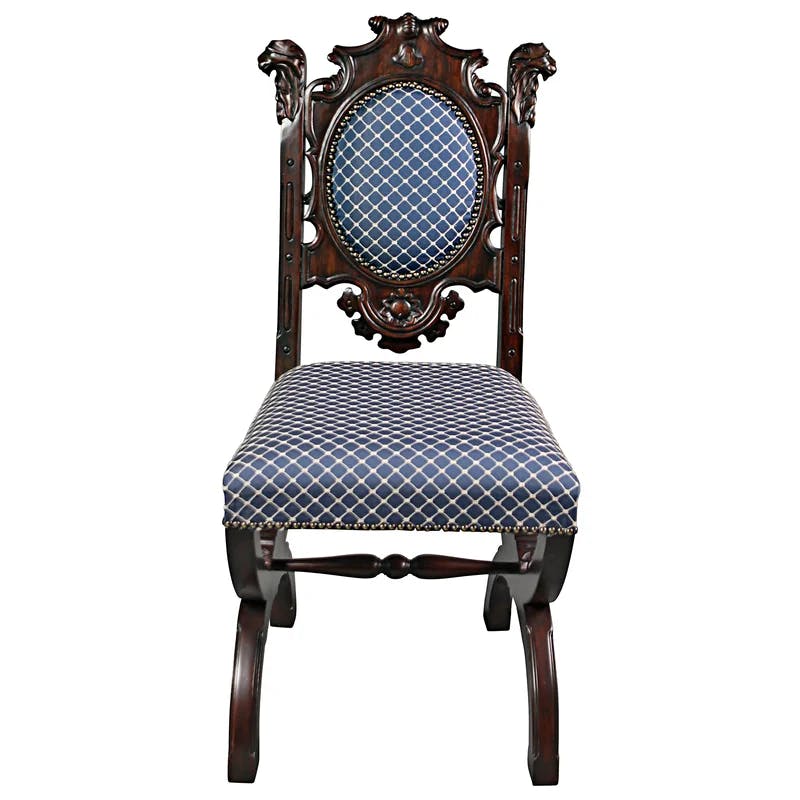 Sir Raleigh Hand-Carved Ivory Leather Side Chair with Walnut Finish