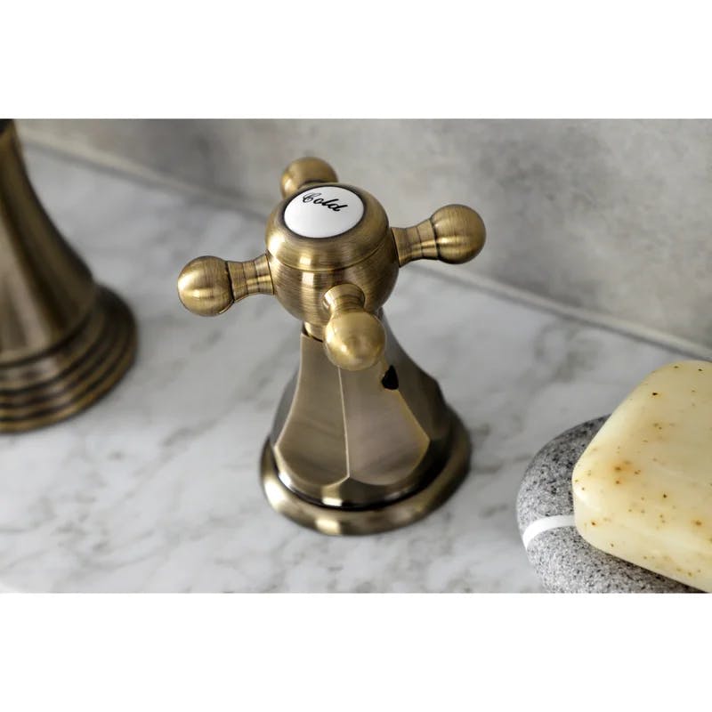 Metropolitan Antique Brass Widespread Bathroom Faucet with Pop-Up Drain