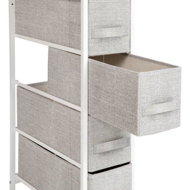 Slimline White Cast Iron Frame Dresser with Light Gray Fabric Drawers