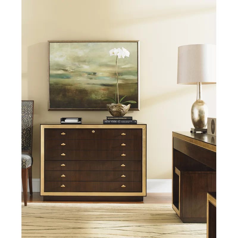 Bel Aire Transitional 44" Brown and Gold Lockable File Chest