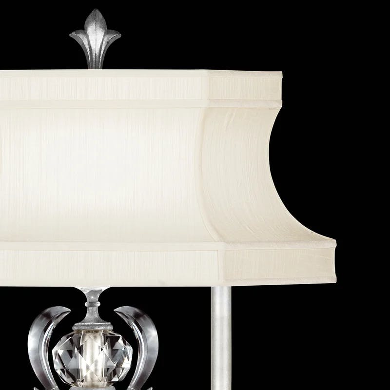 Elegant Beveled Arcs 34" Silver Leaf Table Lamp with Crystal Accents
