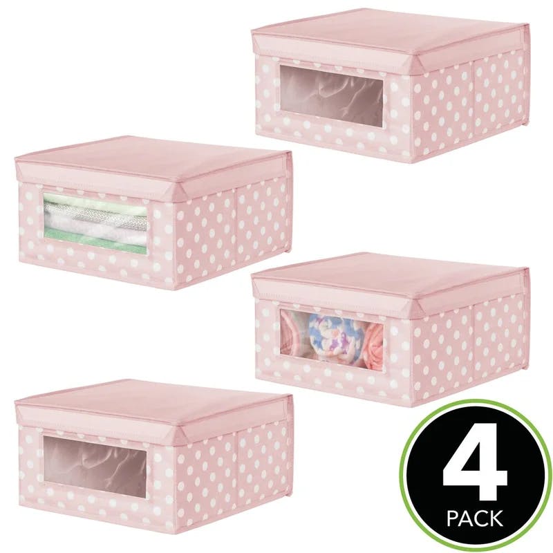 Chic Pink/White Polka Dot Collapsible Fabric Cube for Kids - 4 Pack
