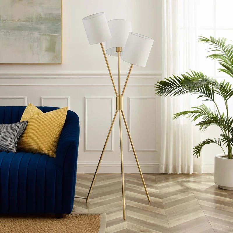 Alexa Gold 64" Tripod Floor Lamp with White Shades